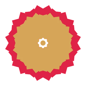 A layered ruffled rosette with 8-fold radial symmetry and 2 alternating rings of petals.
