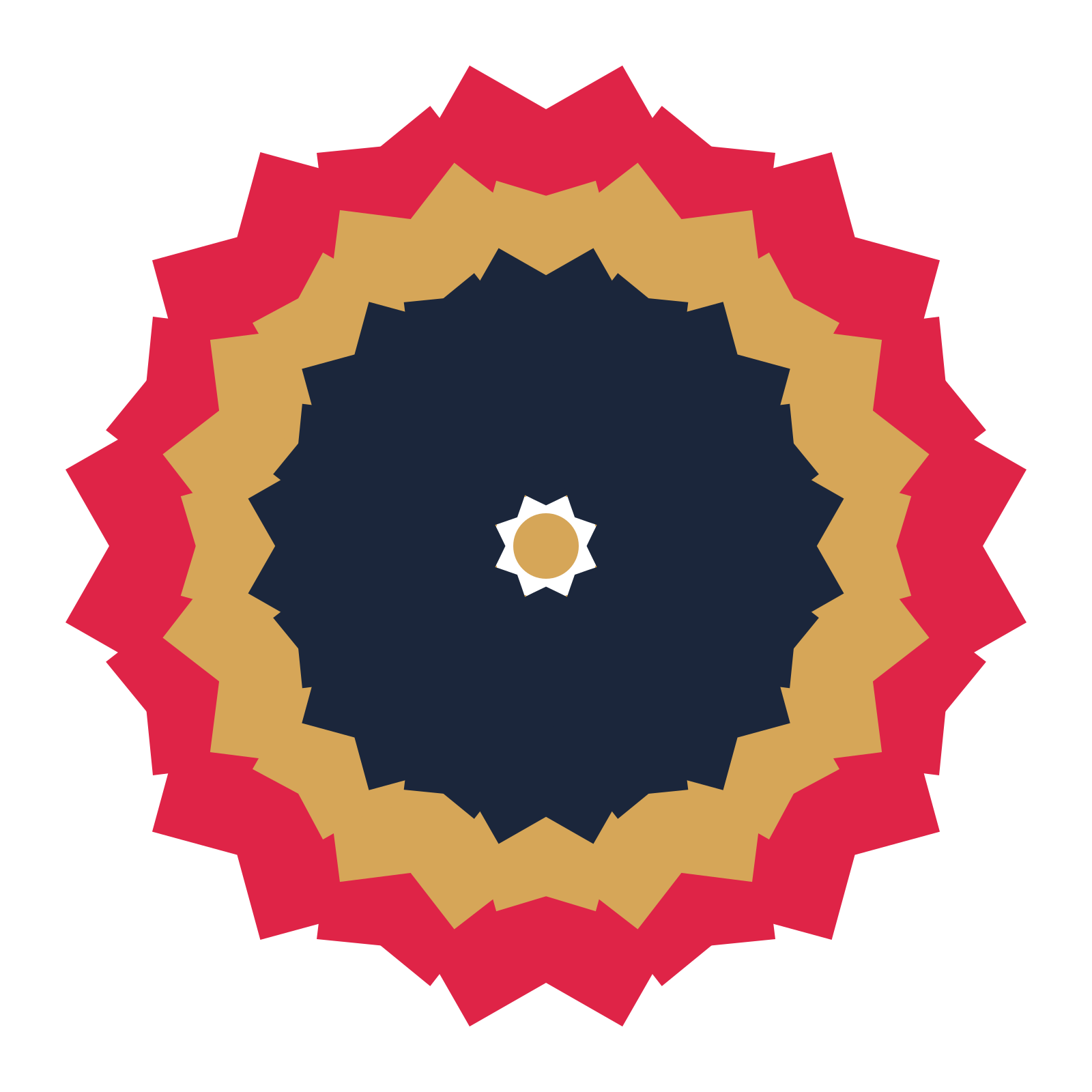 A layered ruffled rosette with 8-fold radial symmetry and 3 alternating rings of petals.