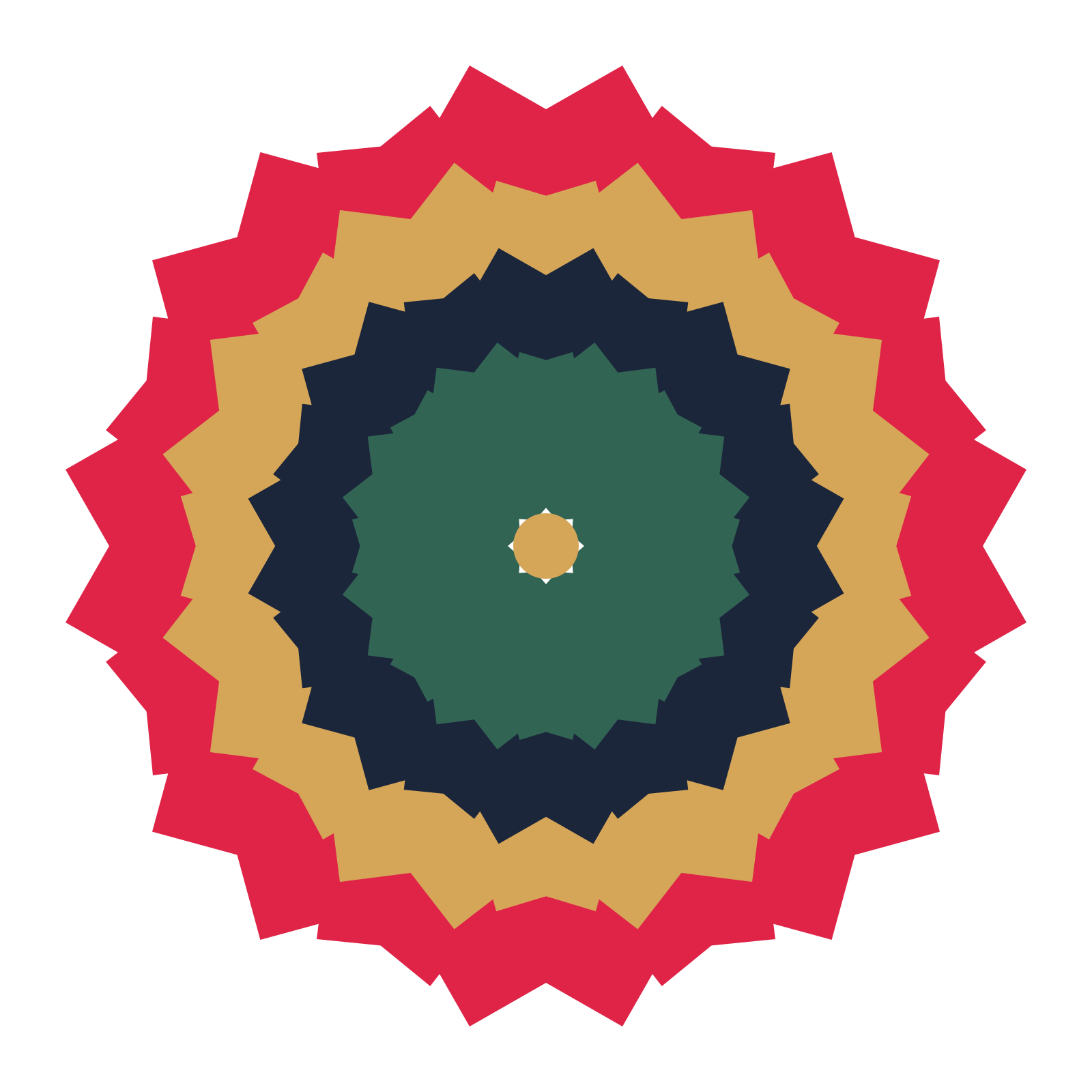 A layered ruffled rosette with 8-fold radial symmetry and 4 alternating rings of petals.