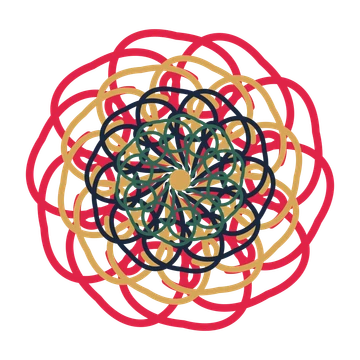 A layered spiral rosette with 10-fold radial symmetry and 4 alternating rings of petals.