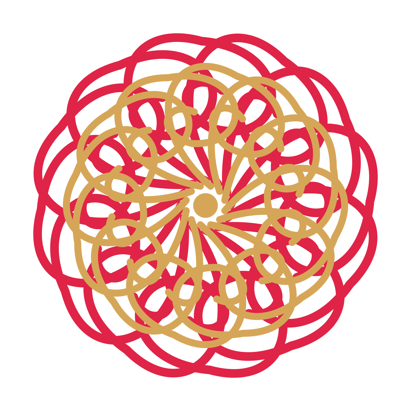 A layered spiral rosette with 12-fold radial symmetry and 2 alternating rings of petals.