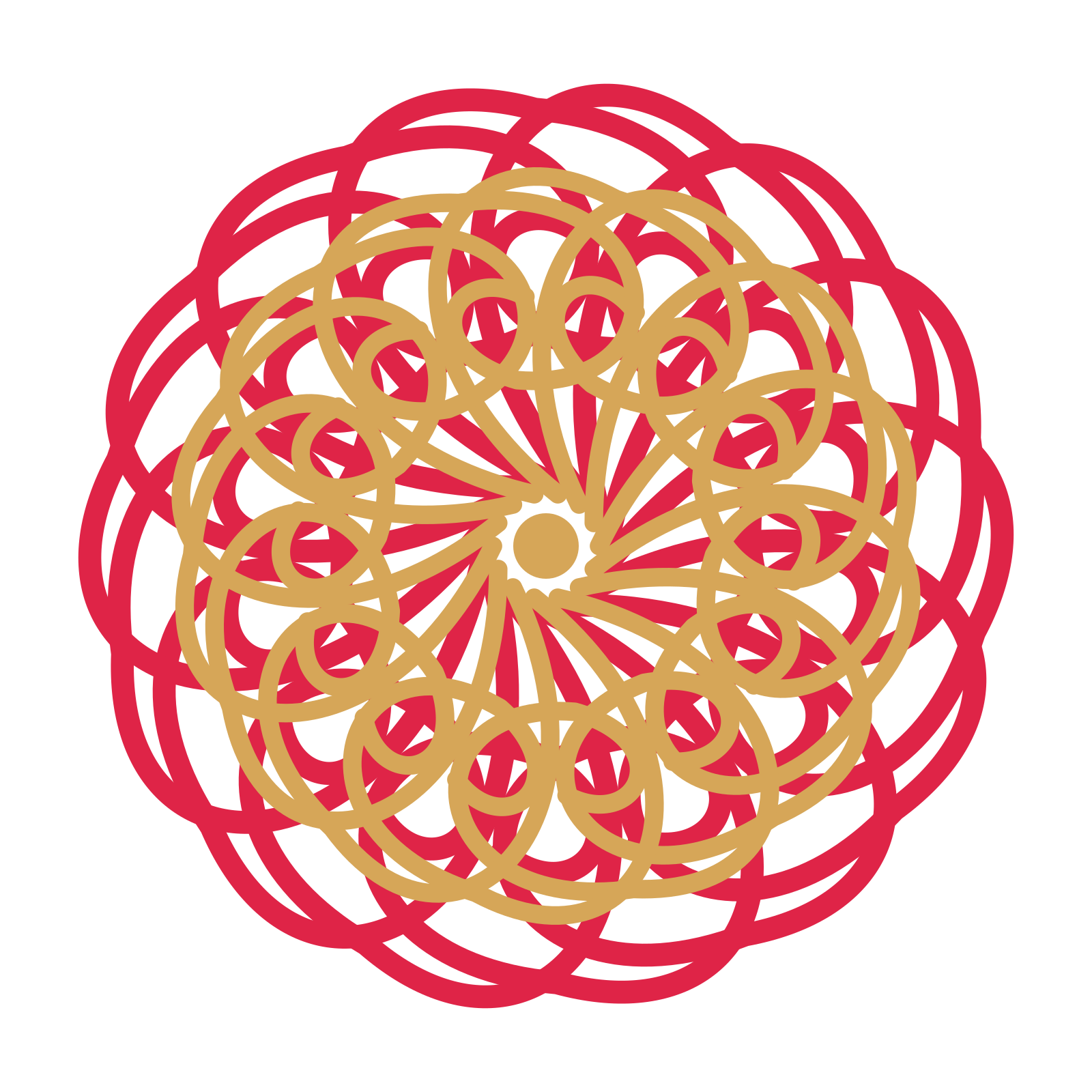 A layered spiral rosette with 14-fold radial symmetry and 2 alternating rings of petals.