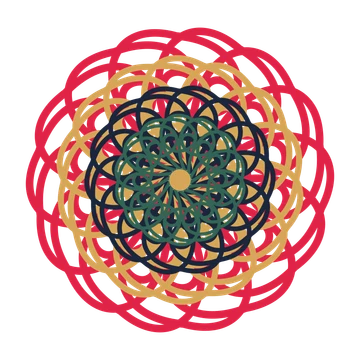 A layered spiral rosette with 14-fold radial symmetry and 4 alternating rings of petals.