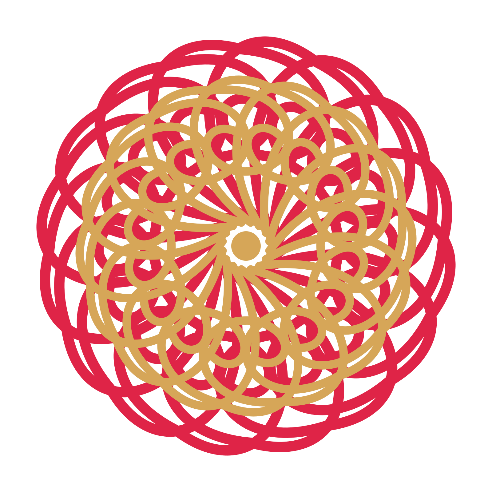 A layered spiral rosette with 16-fold radial symmetry and 2 alternating rings of petals.