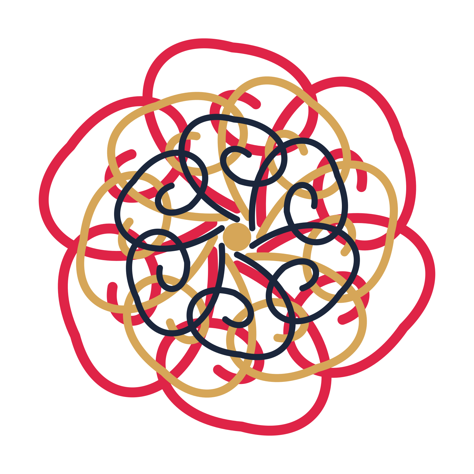 A layered spiral rosette with 6-fold radial symmetry and 3 alternating rings of petals.