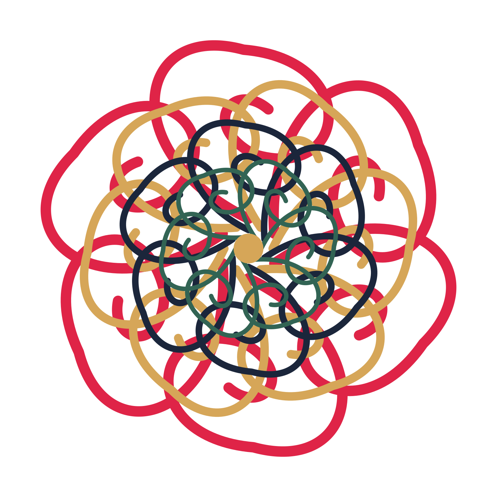 A layered spiral rosette with 6-fold radial symmetry and 4 alternating rings of petals.