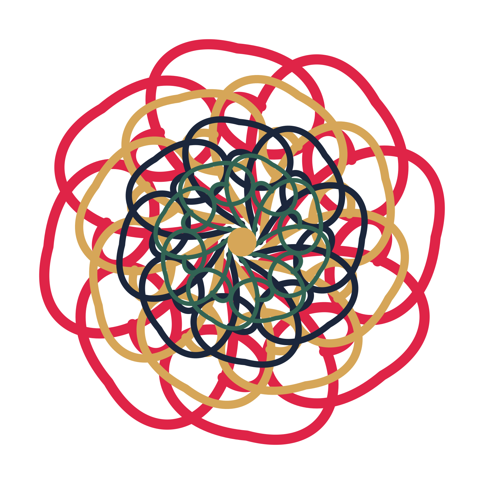 A layered spiral rosette with 8-fold radial symmetry and 4 alternating rings of petals.