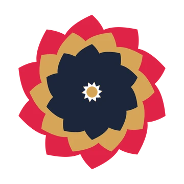A layered teardrop rosette with 10-fold radial symmetry and 3 alternating rings of petals.
