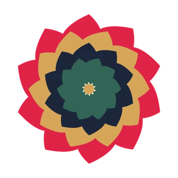 A layered teardrop rosette with 10-fold radial symmetry and 4 alternating rings of petals.