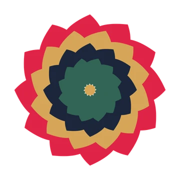 A layered teardrop rosette with 12-fold radial symmetry and 4 alternating rings of petals.