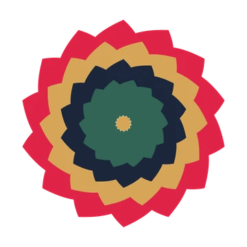 A layered teardrop rosette with 14-fold radial symmetry and 4 alternating rings of petals.