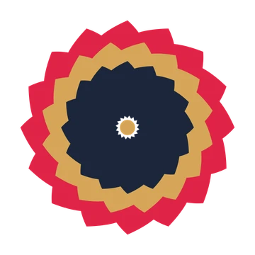 A layered teardrop rosette with 16-fold radial symmetry and 3 alternating rings of petals.