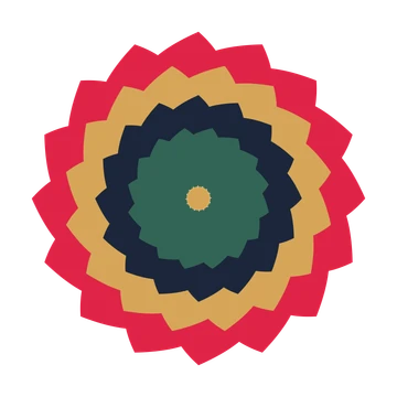 A layered teardrop rosette with 16-fold radial symmetry and 4 alternating rings of petals.