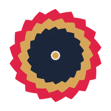 A layered teardrop rosette with 18-fold radial symmetry and 3 alternating rings of petals.