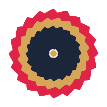 A layered teardrop rosette with 20-fold radial symmetry and 3 alternating rings of petals.