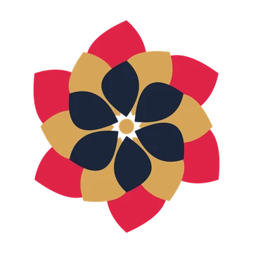 A layered teardrop rosette with 6-fold radial symmetry and 3 alternating rings of petals.