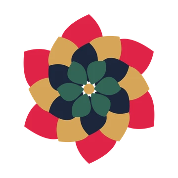 A layered teardrop rosette with 6-fold radial symmetry and 4 alternating rings of petals.