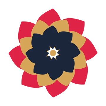 A layered teardrop rosette with 8-fold radial symmetry and 3 alternating rings of petals.