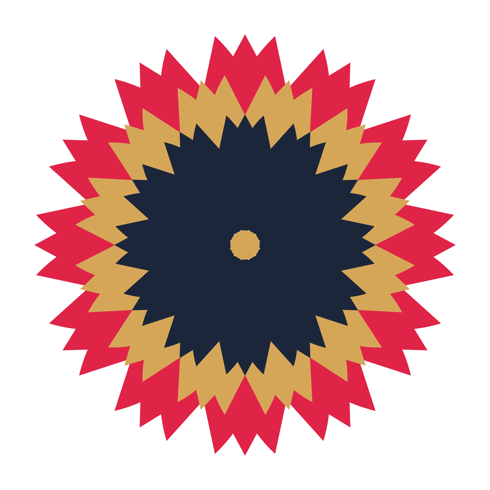 A layered tulip rosette with 12-fold radial symmetry and 3 alternating rings of petals.