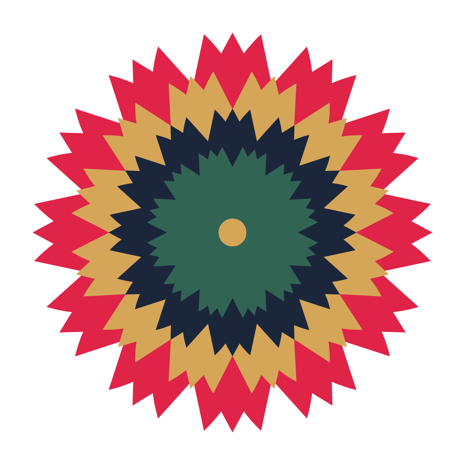 A layered tulip rosette with 12-fold radial symmetry and 4 alternating rings of petals.