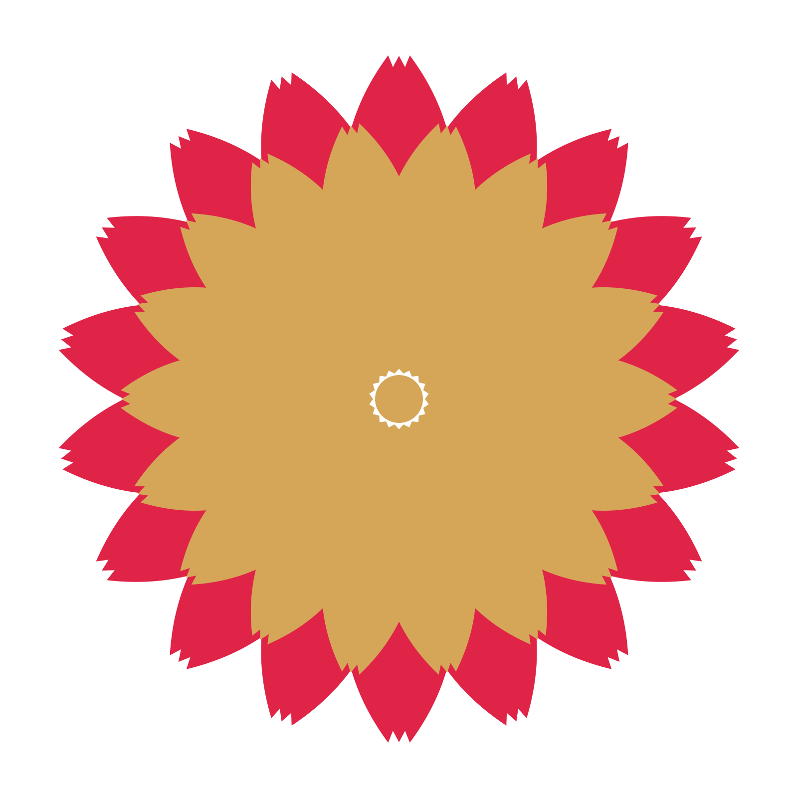 A layered tulip rosette with 18-fold radial symmetry and 2 alternating rings of petals.