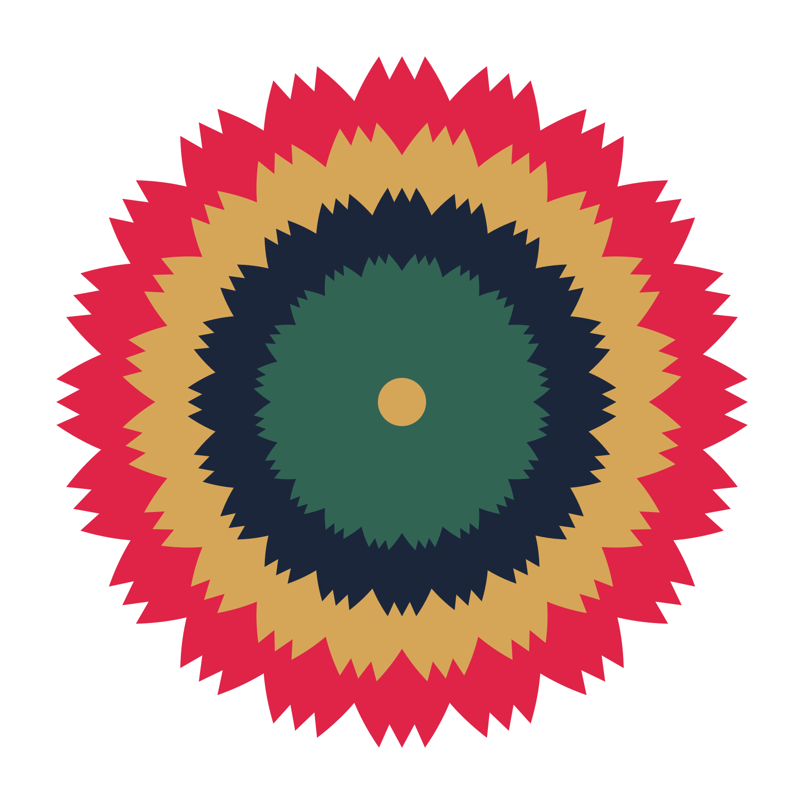 A layered tulip rosette with 20-fold radial symmetry and 4 alternating rings of petals.