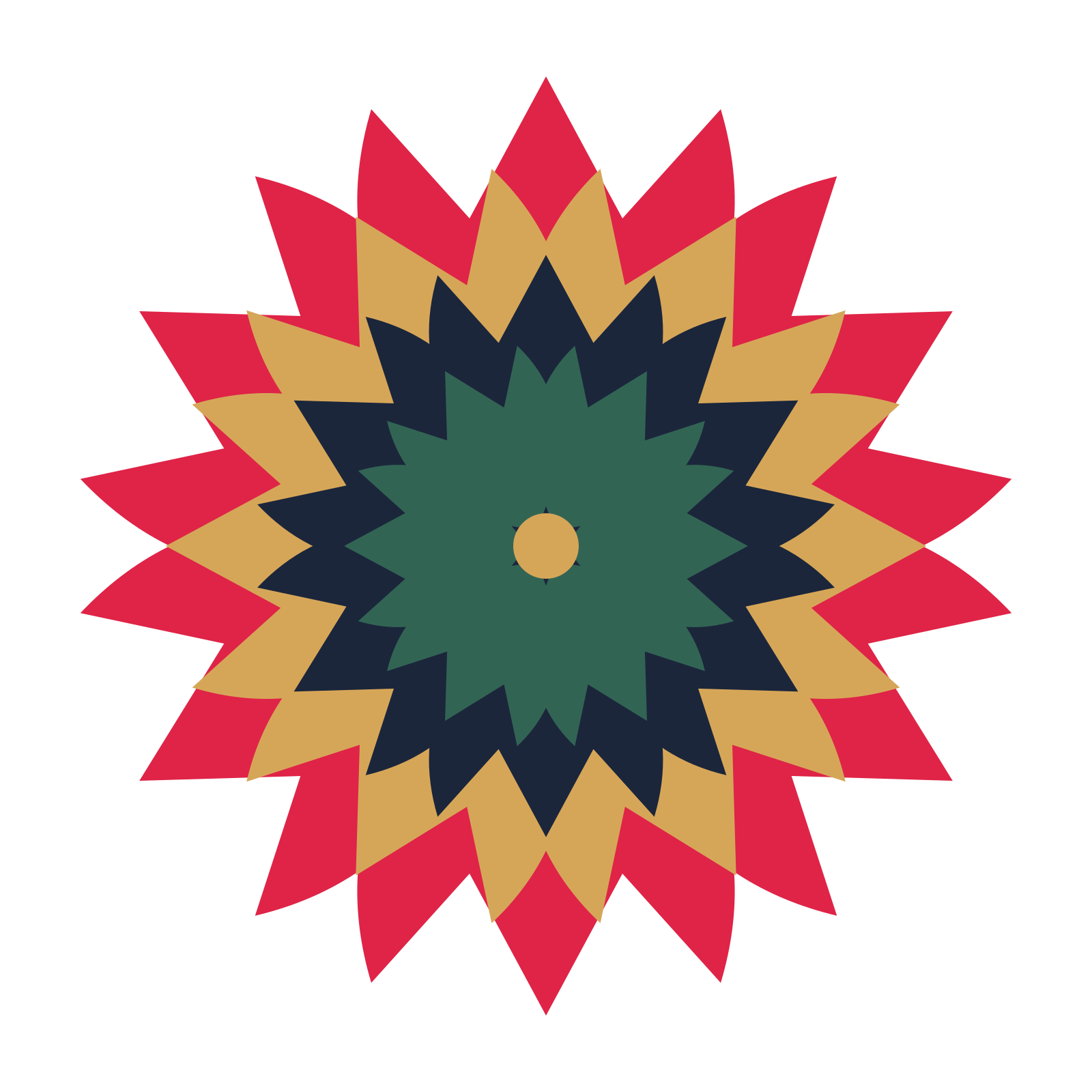 A layered tulip rosette with 6-fold radial symmetry and 4 alternating rings of petals.