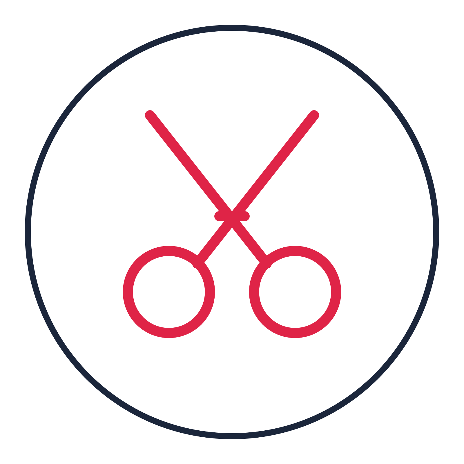 Craft scissors drawn as a medallion icon with clean rounded lines.