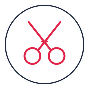 Craft scissors drawn as a medallion icon with clean rounded lines.