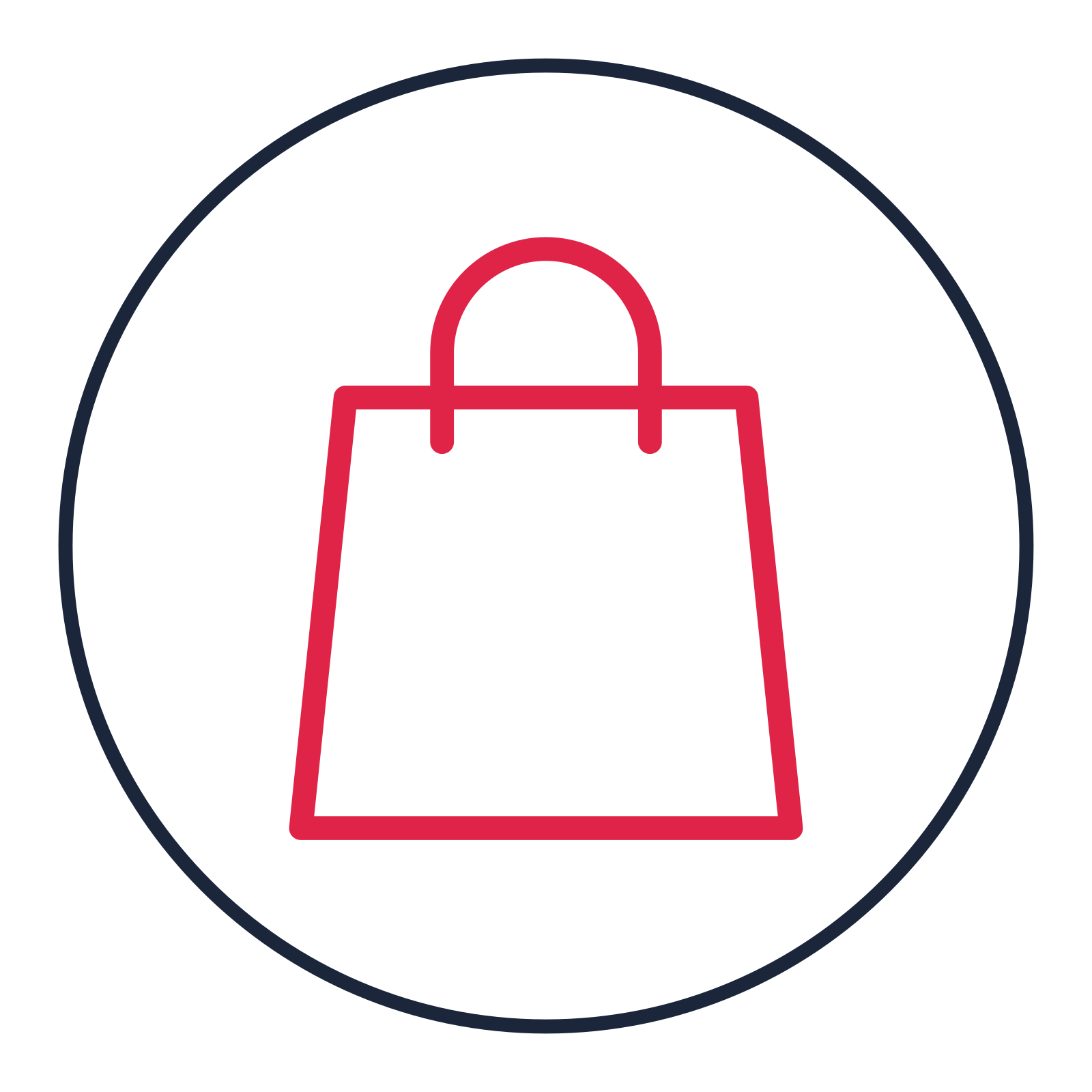 Retail shopping bag drawn as a medallion icon with clean rounded lines.