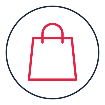 Retail shopping bag drawn as a medallion icon with clean rounded lines.