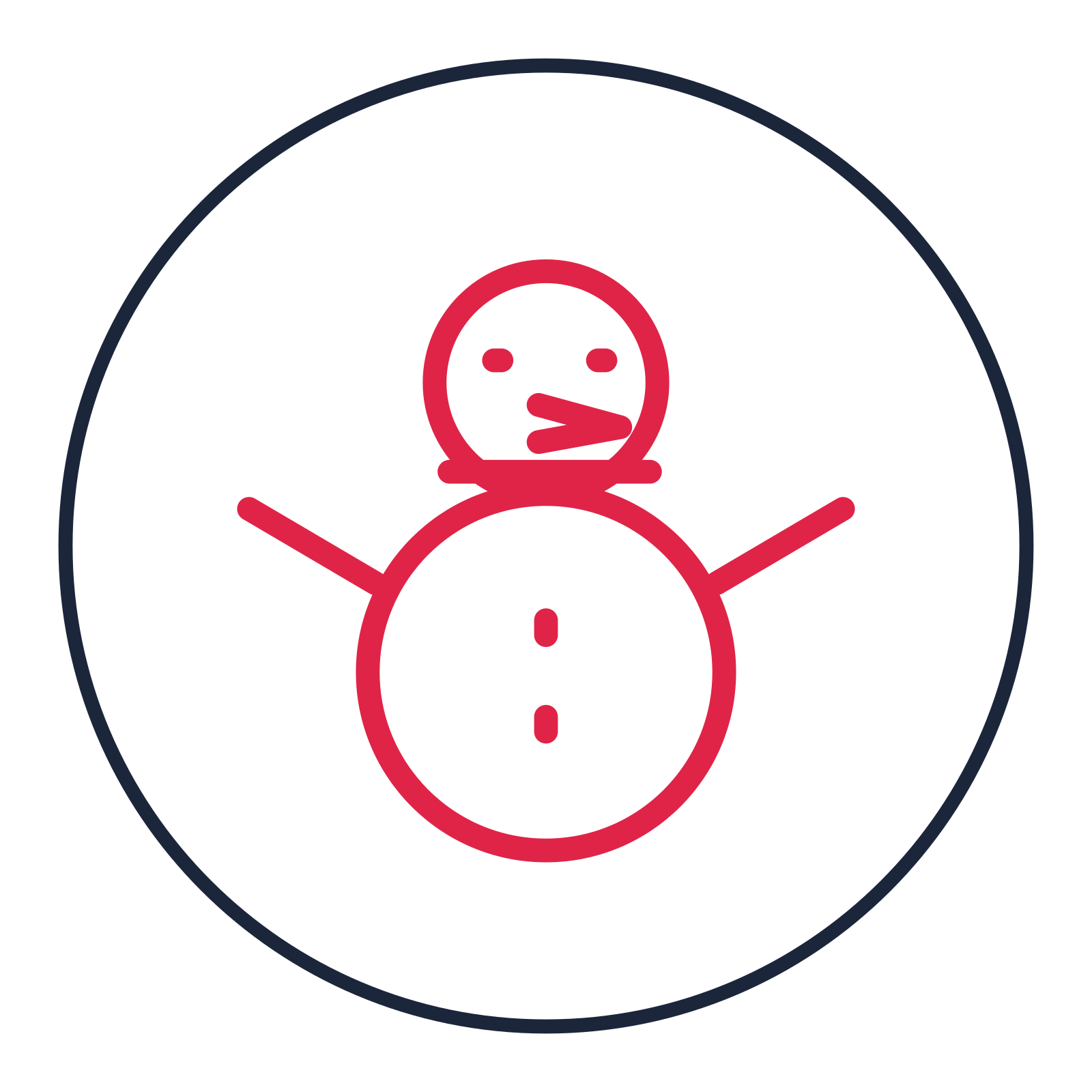 Winter snowman drawn as a medallion icon with clean rounded lines.