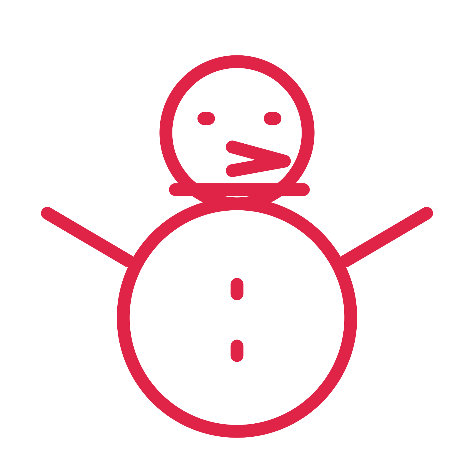 Winter snowman drawn as an outline icon with clean rounded lines.