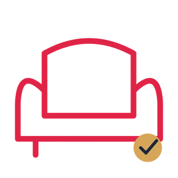 Living room sofa drawn as a accent icon with clean rounded lines.