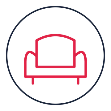 Living room sofa drawn as a medallion icon with clean rounded lines.