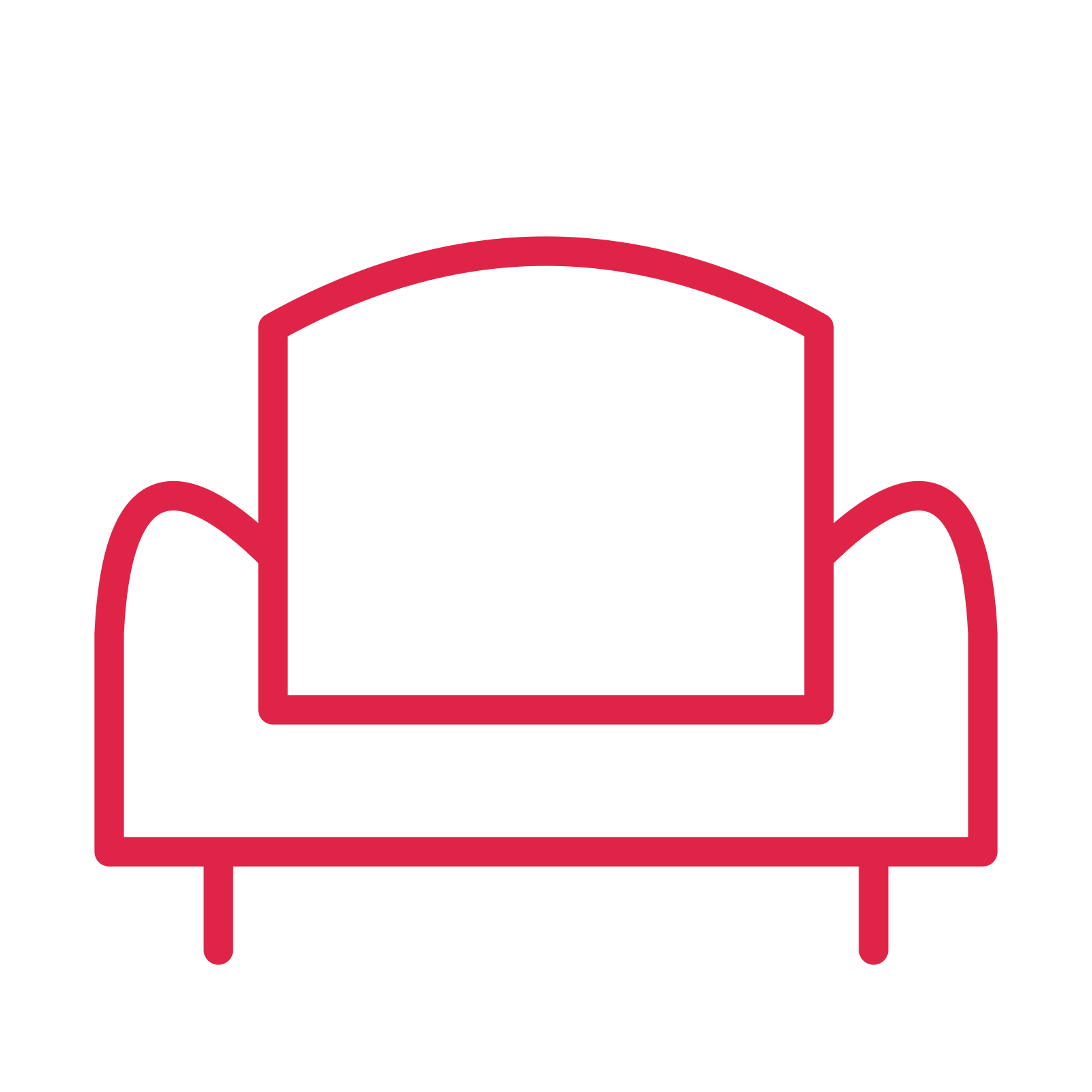 Living room sofa drawn as an outline icon with clean rounded lines.