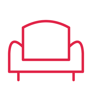 Living room sofa drawn as a outline icon with clean rounded lines.
