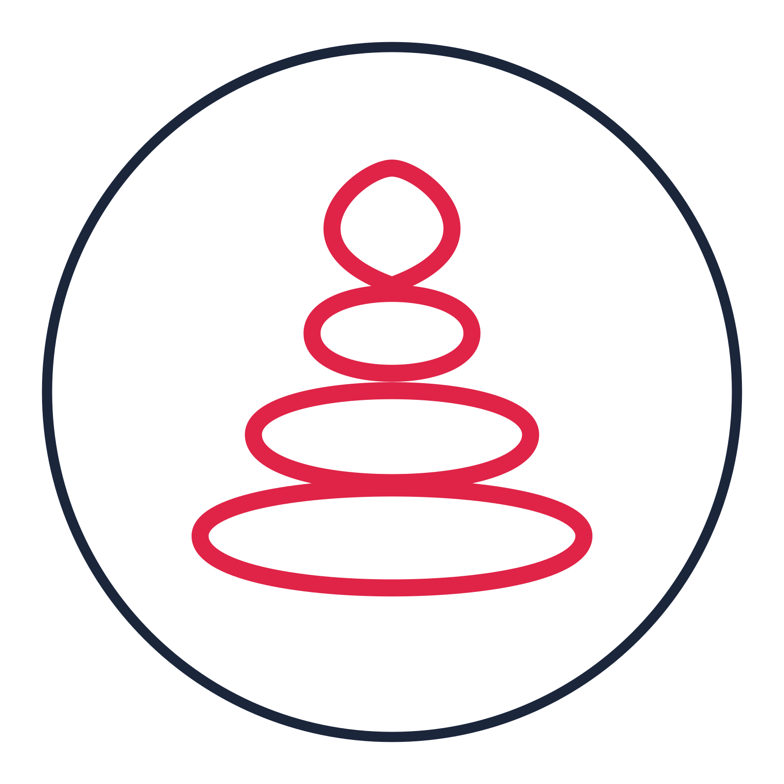 Balanced spa stones drawn as a medallion icon with clean rounded lines.