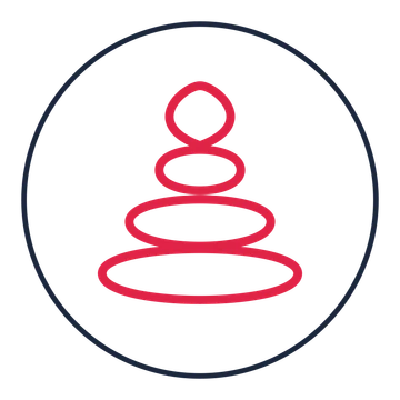 Balanced spa stones drawn as a medallion icon with clean rounded lines.
