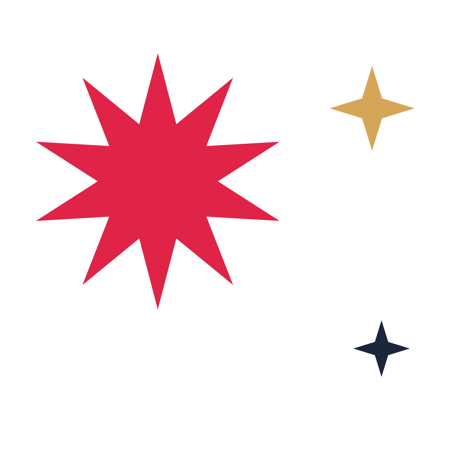 A trio composition built around a 10-point sparkle with a pointed contour.