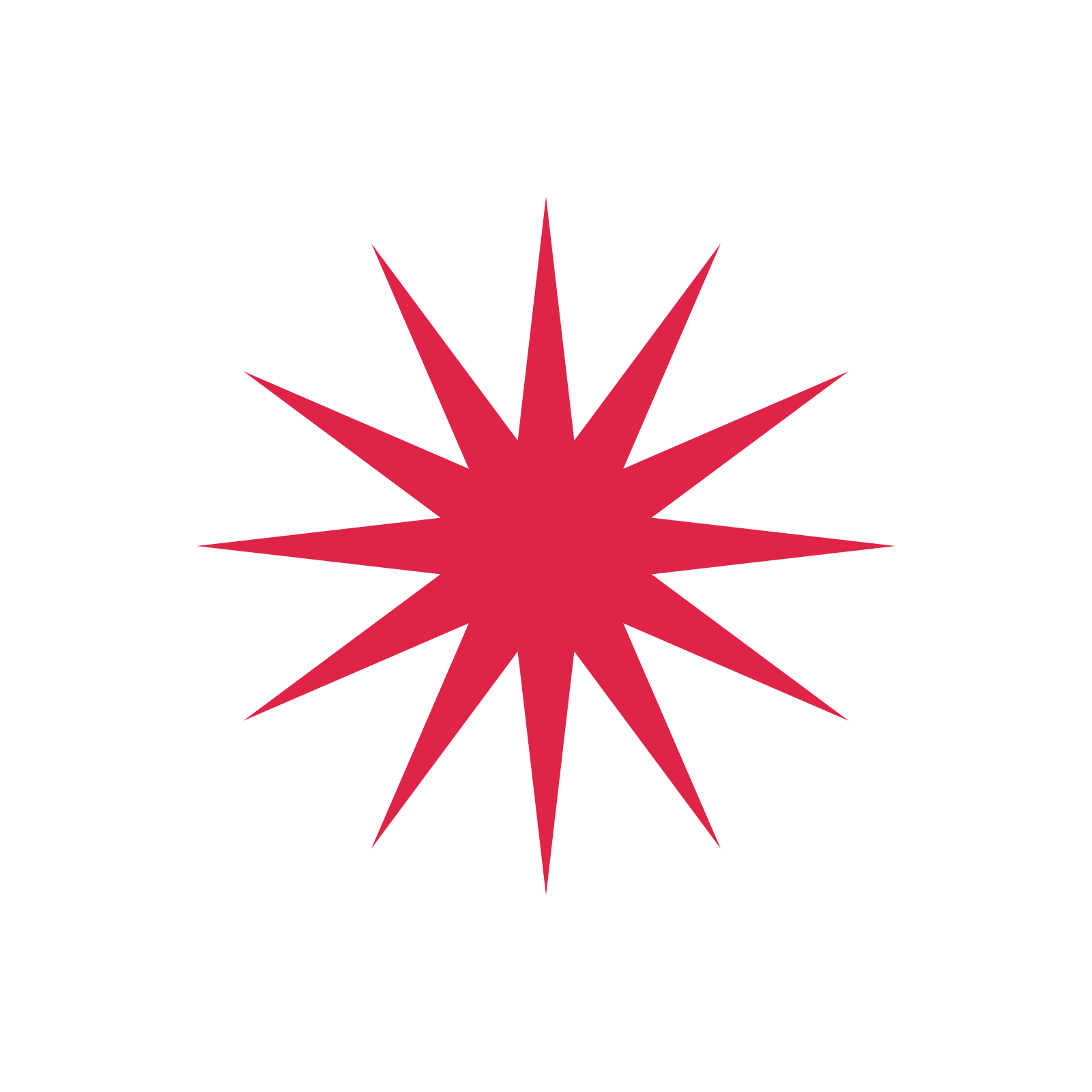 A single composition built around a 12-point sparkle with a slender contour.