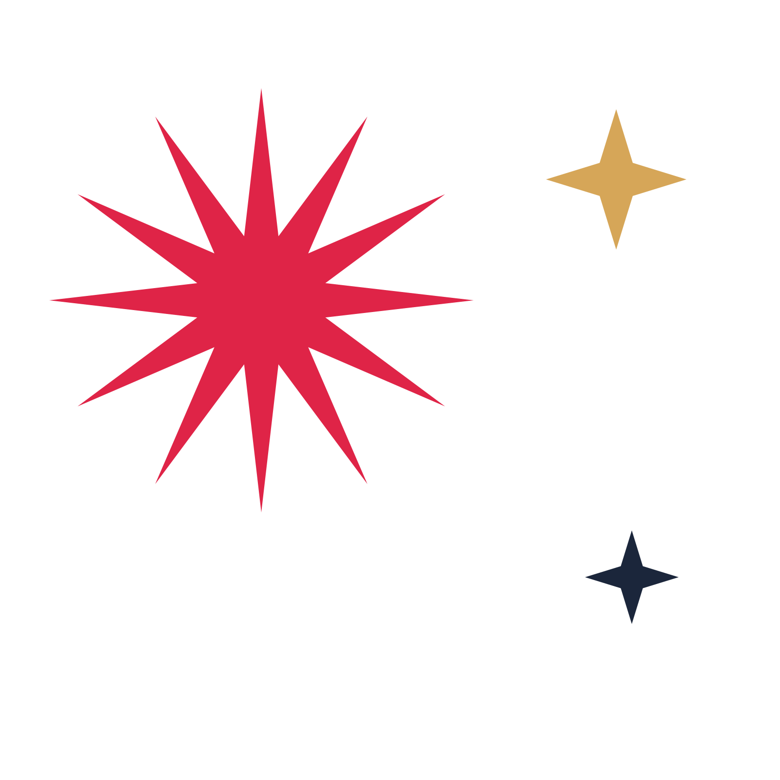 A trio composition built around a 12-point sparkle with a slender contour.