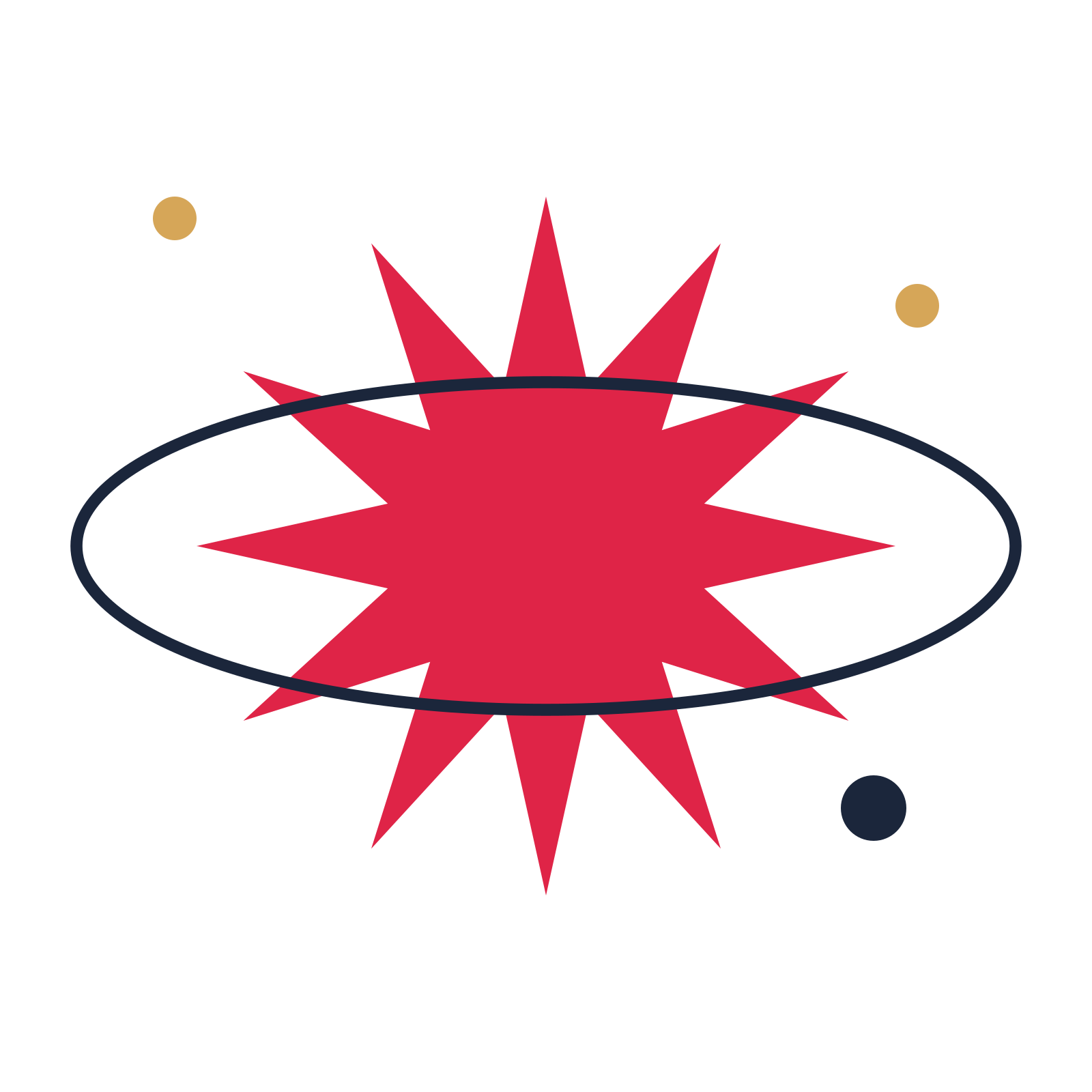 A orbit composition built around a 12-point sparkle with a pointed contour.