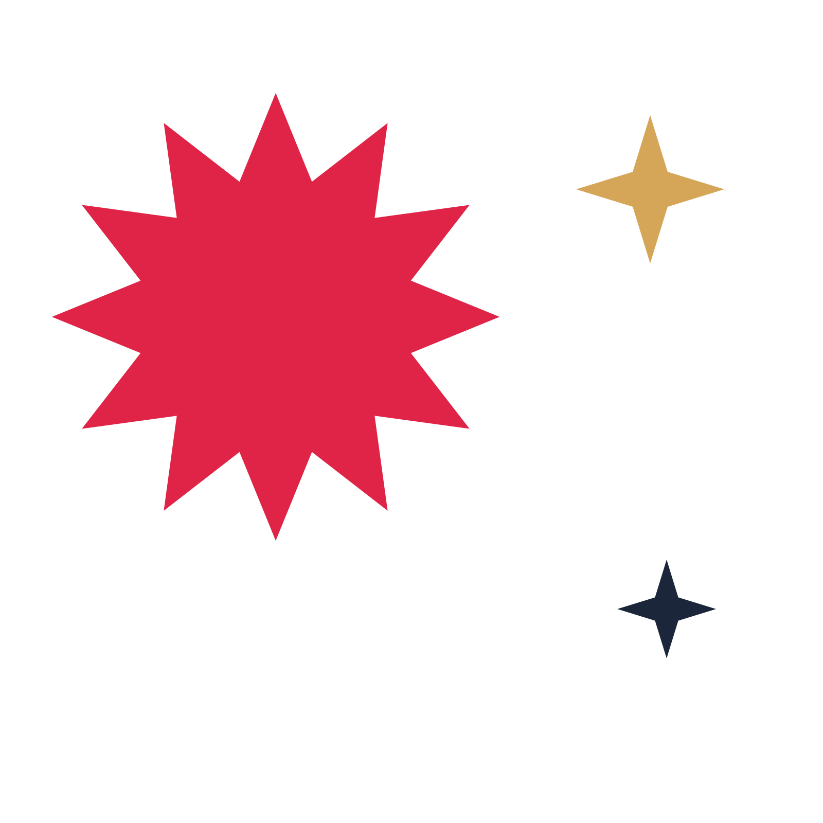 A trio composition built around a 12-point sparkle with a balanced contour.
