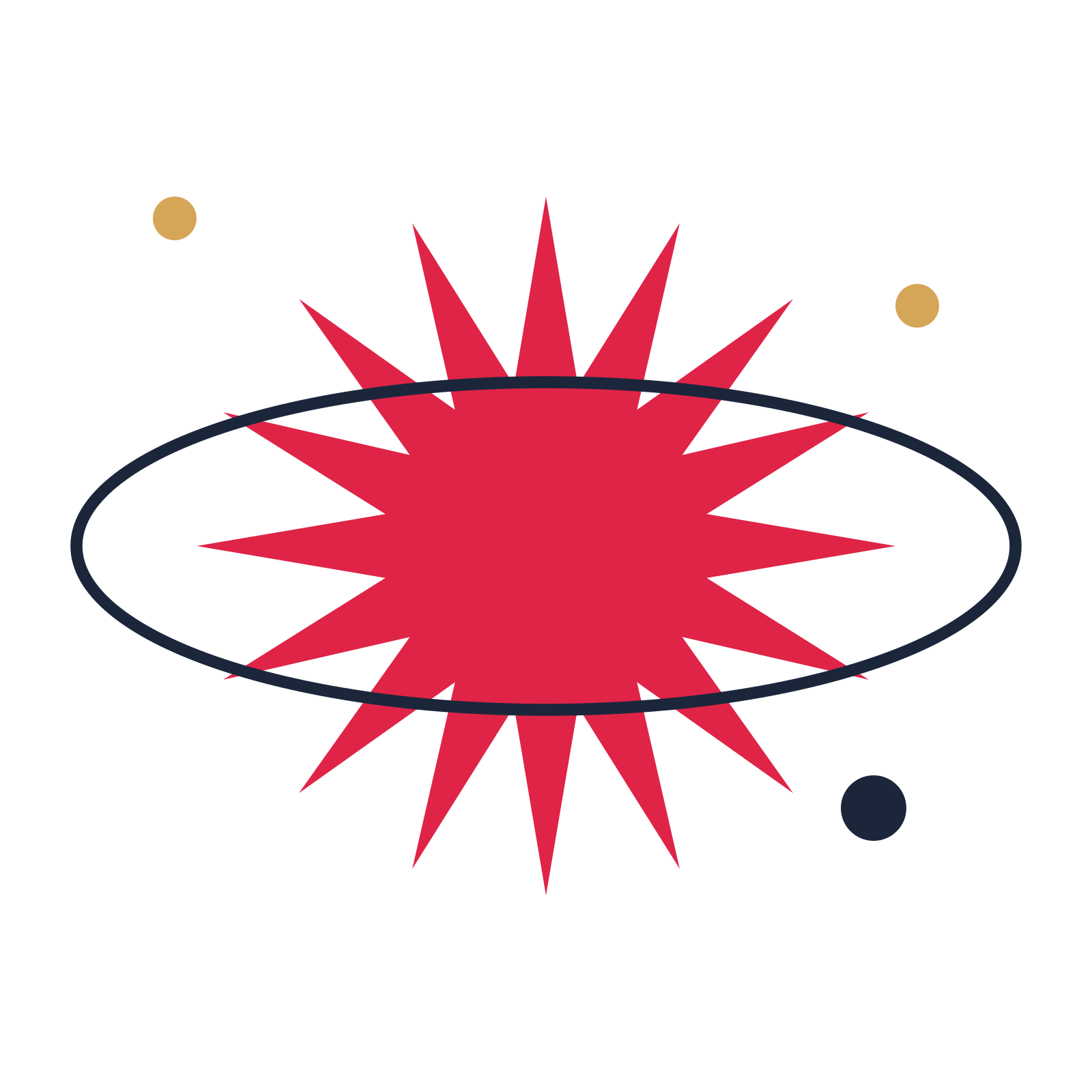 A orbit composition built around a 16-point sparkle with a pointed contour.