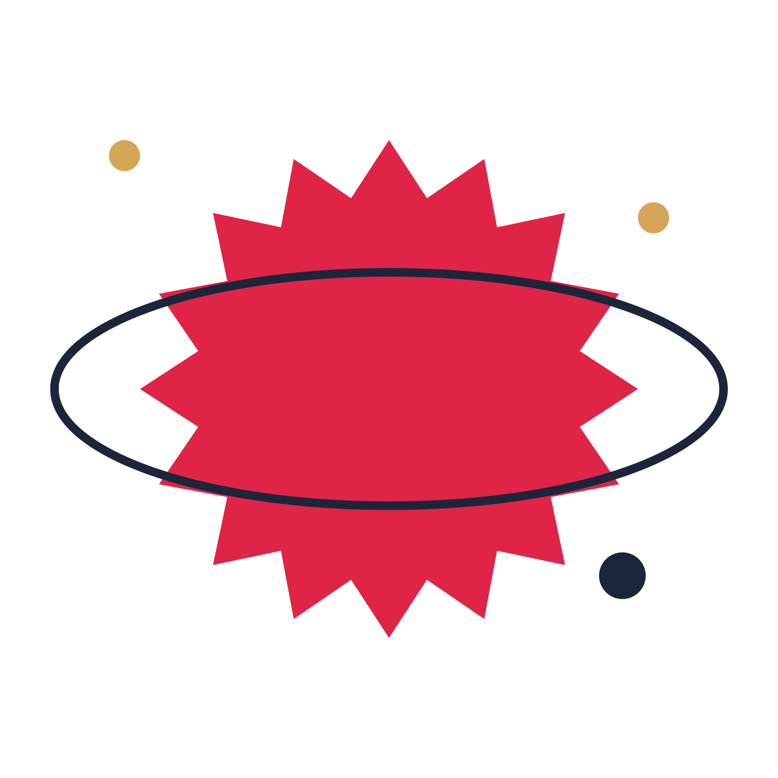 A orbit composition built around a 16-point sparkle with a broad contour.