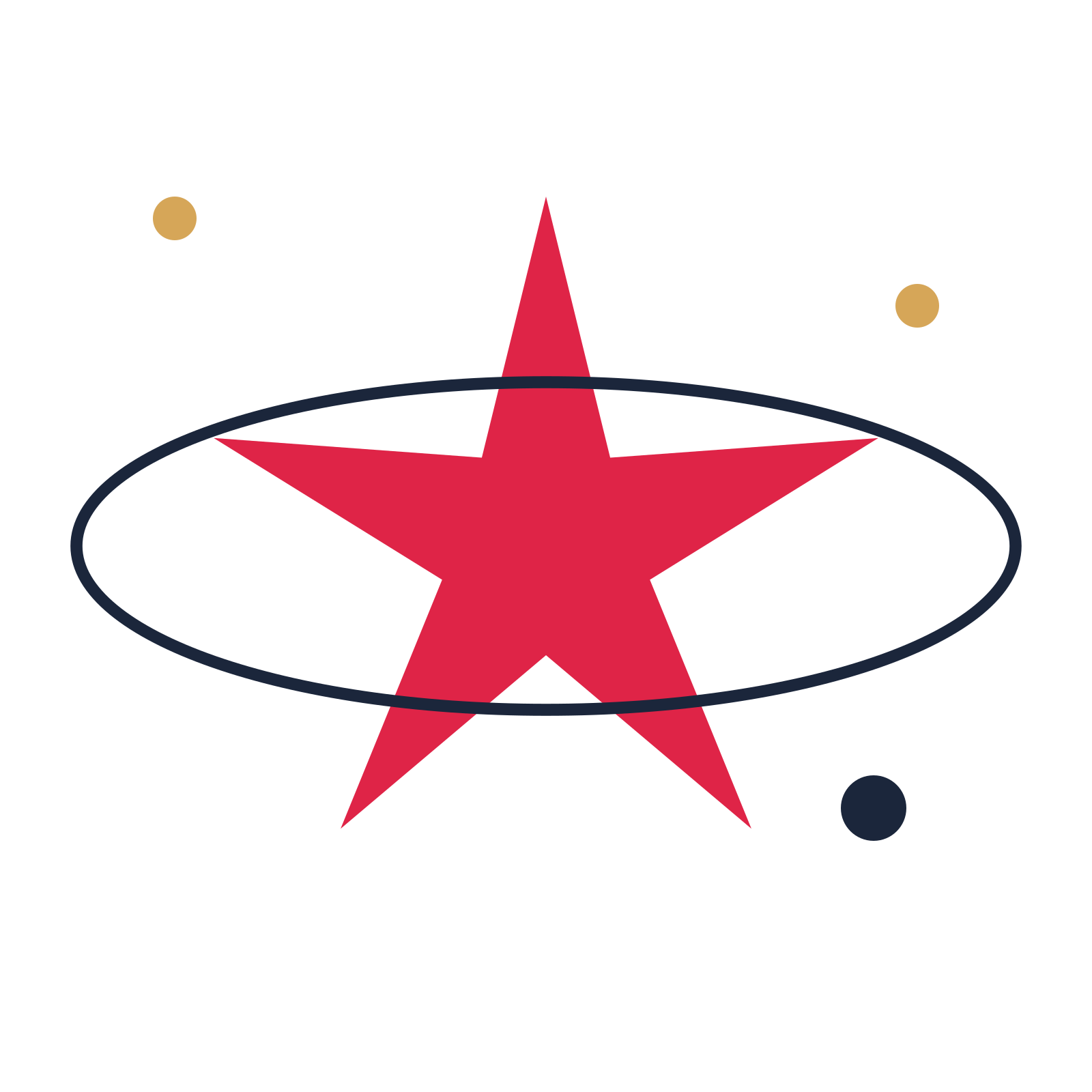 A orbit composition built around a 5-point sparkle with a slender contour.