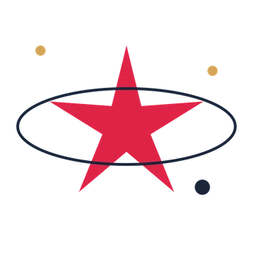 A orbit composition built around a 5-point sparkle with a slender contour.