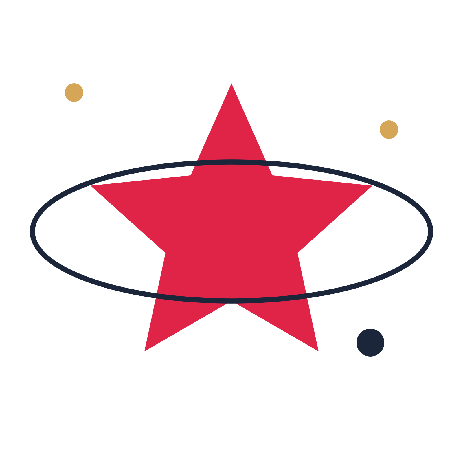 A orbit composition built around a 5-point sparkle with a pointed contour.