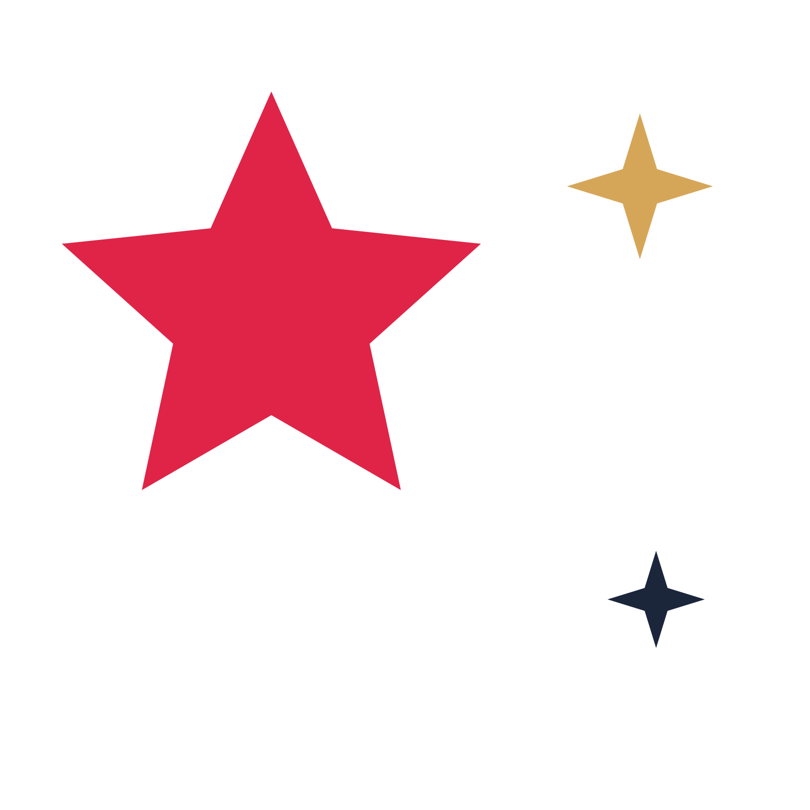 A trio composition built around a 5-point sparkle with a pointed contour.